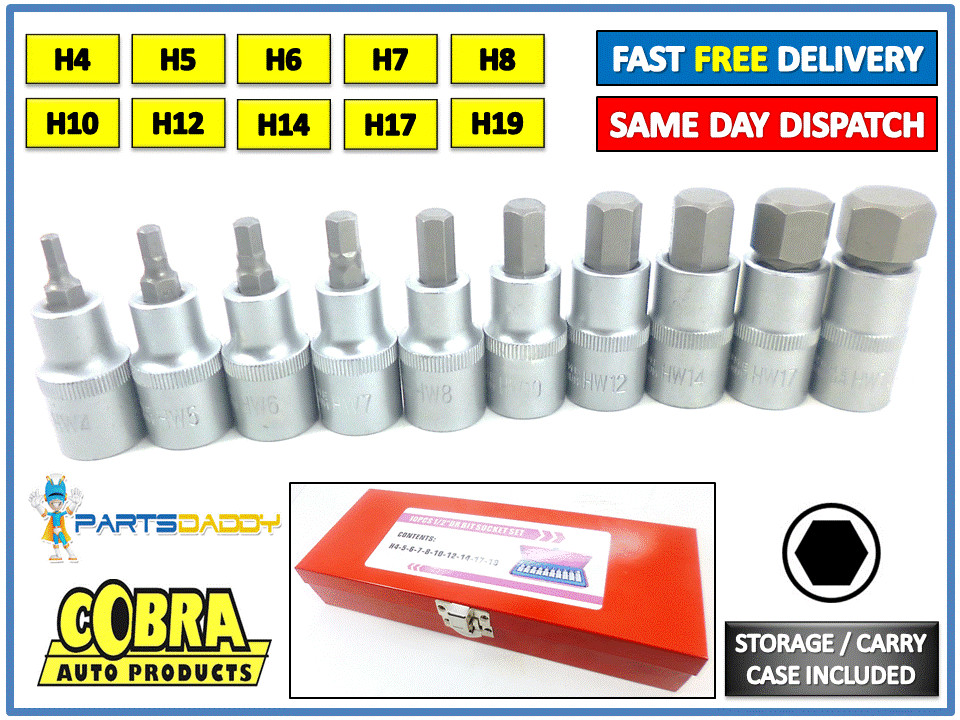 ALLEN KEY / HEX BIT SOCKET SET 10pc 1/2″ Drive 4mm to 19mm – H4 to H19 UK 31-14