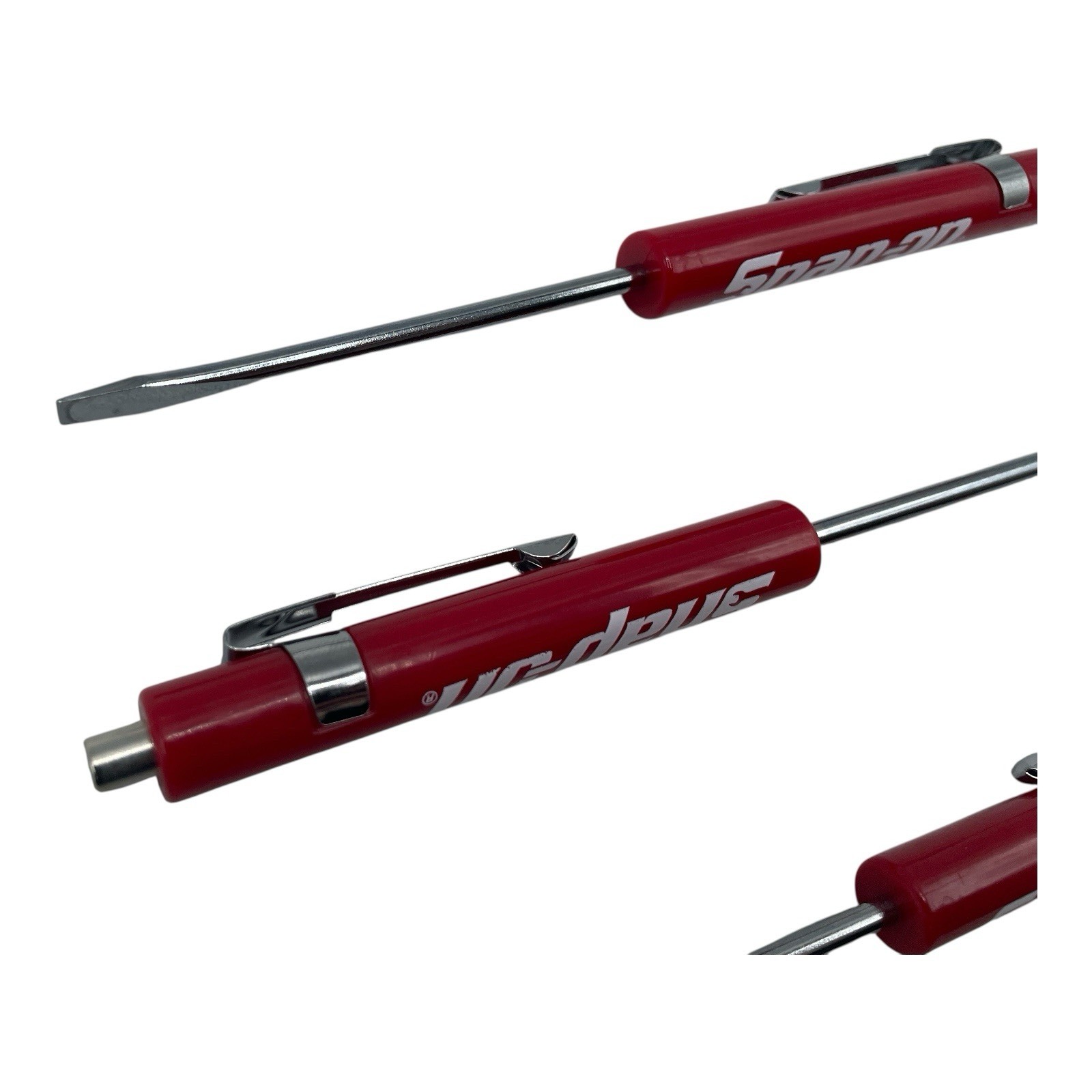 3 Pack Snap On Red Pocket Screwdriver Set Flat Tip Blade and Magnetic End