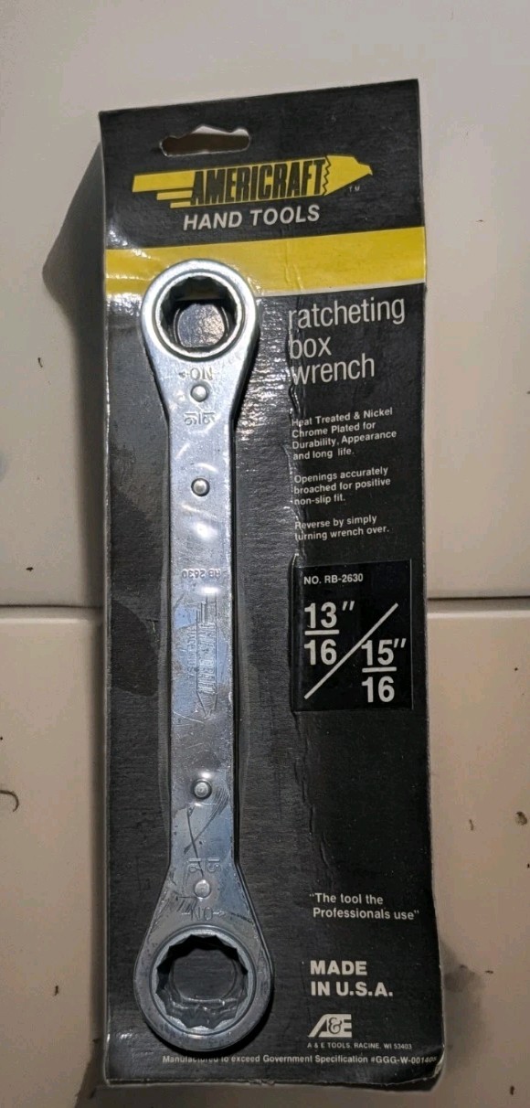 SAE Americraft-RB-2630 Ratcheting Box Wrench 13/16 15/16 NOS Made In USA