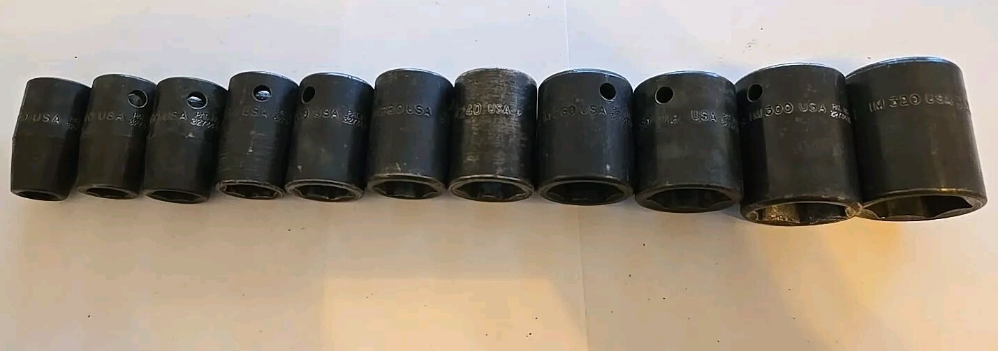 Snap On 1/2″ Drive 3/8″-1″ 6PT SAE Shallow Impact Sockets With Rack Lot Of 11