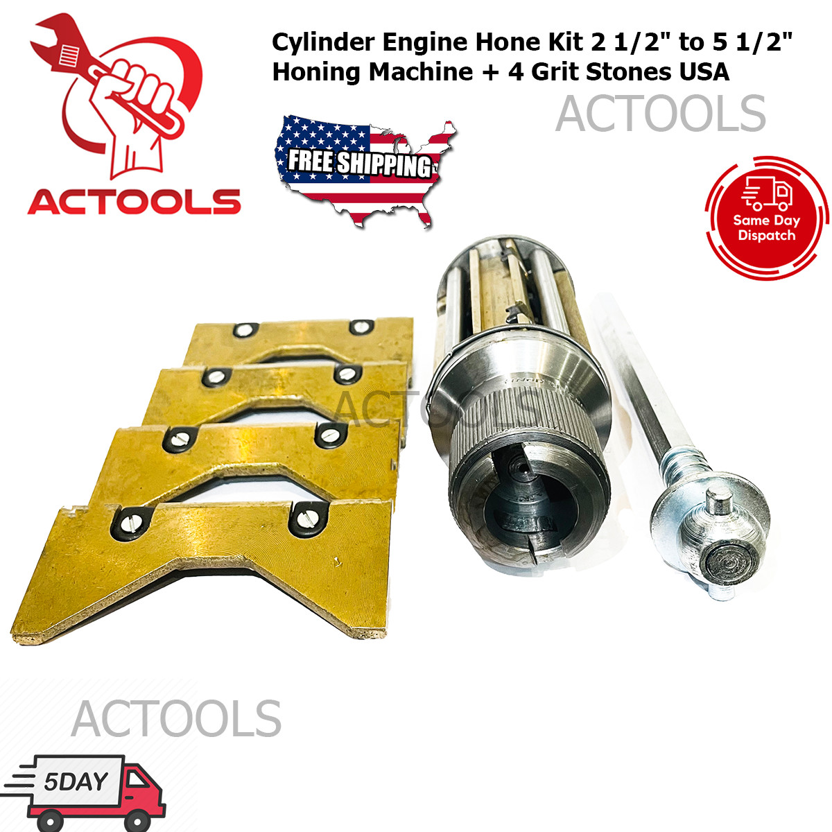 New Cylinder Engine Hone Kit 2 1/2″ to 5 1/2″ Honing Machine + 4 Grit Stones USA