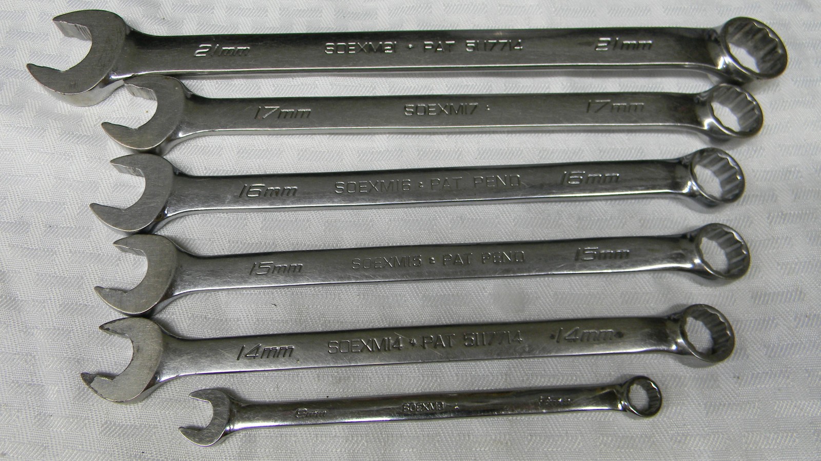 SNAP-ON 6PC METRIC 12PT COMBINATION WRENCH SET 9MM,14-17MM,21MM #SOEXM SERIES