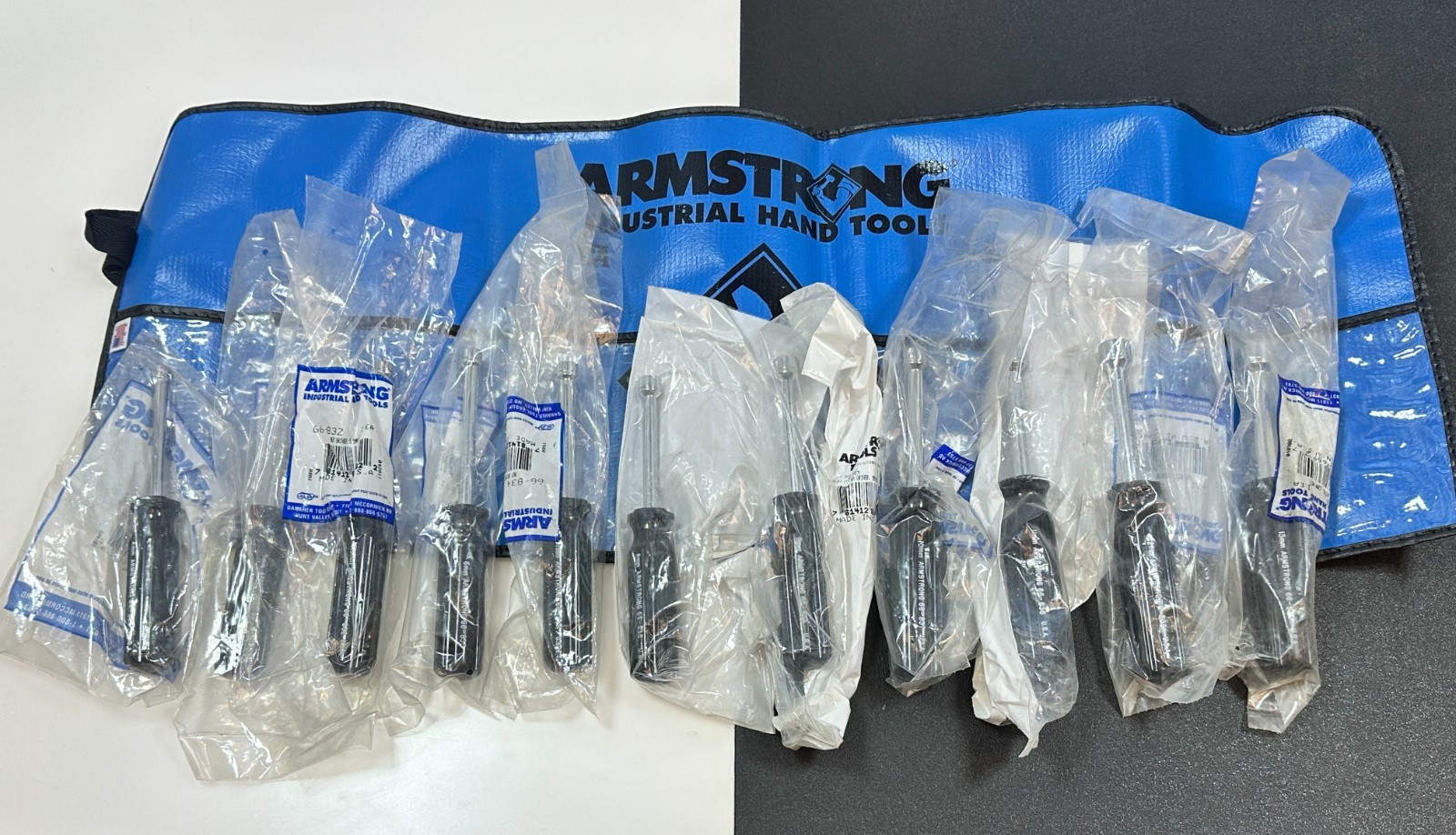 NOS Armstrong Tools USA 66-848 11pc Metric 4mm-13mm Black Handle Nut Driver Set