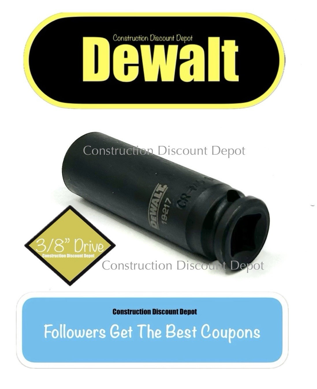 Dewalt EASY READ 3/8″ Drive 14mm Deep 6 Point Black Impact Socket 14 mm 19-217