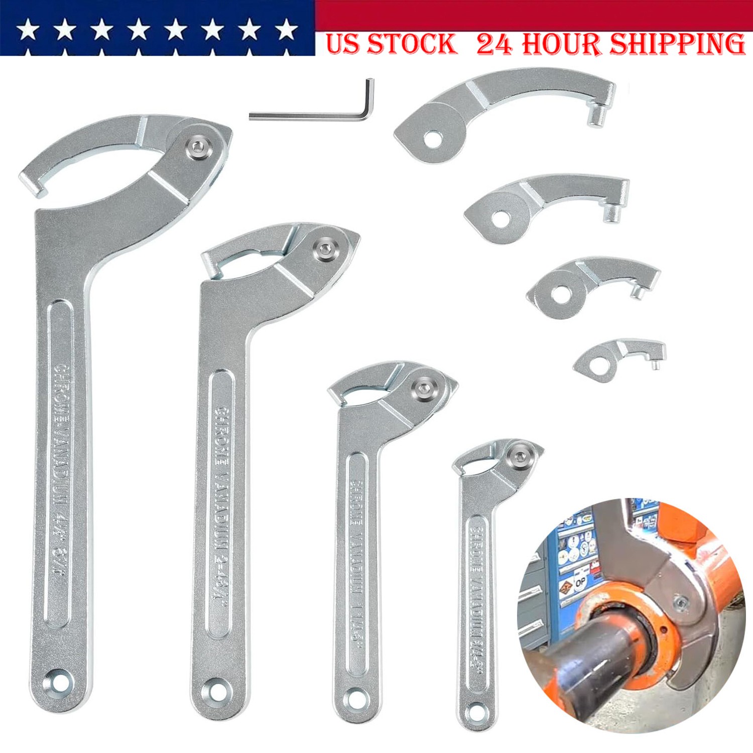 8 Pack Adjustable Hook C Pin Spanner Wrench Tool Set Nut Wrench 3/4″ to 6-1/10″