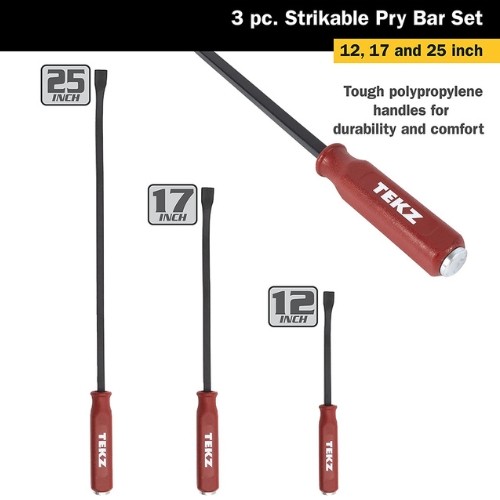 Titan 17113 Strikable Pry Bar Set, 3-Piece, EN8D Steel, Angled Tip