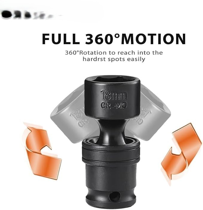 3/8 Inch Drive Impact Universal Joint Swivel Socket Set 6 Point Metric Cr-Mo Ste