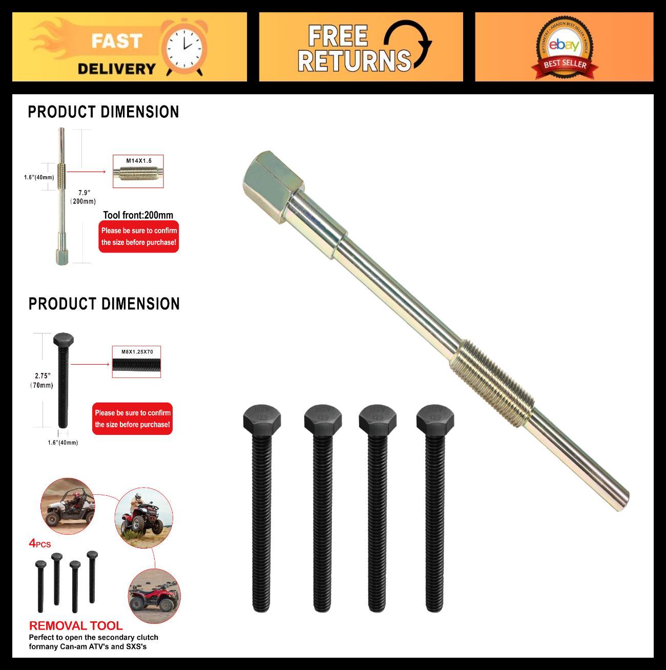 Drive Clutch Puller Tool for Can-Am Commander Maverick Outlander Renegade M14x1.