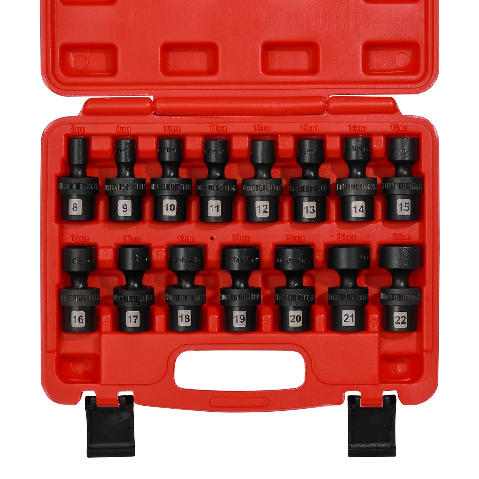 15PC 3/8″ Drive Metric Impact Socket Set, 6 Point Swivel Wobble Sockets 8-22mm