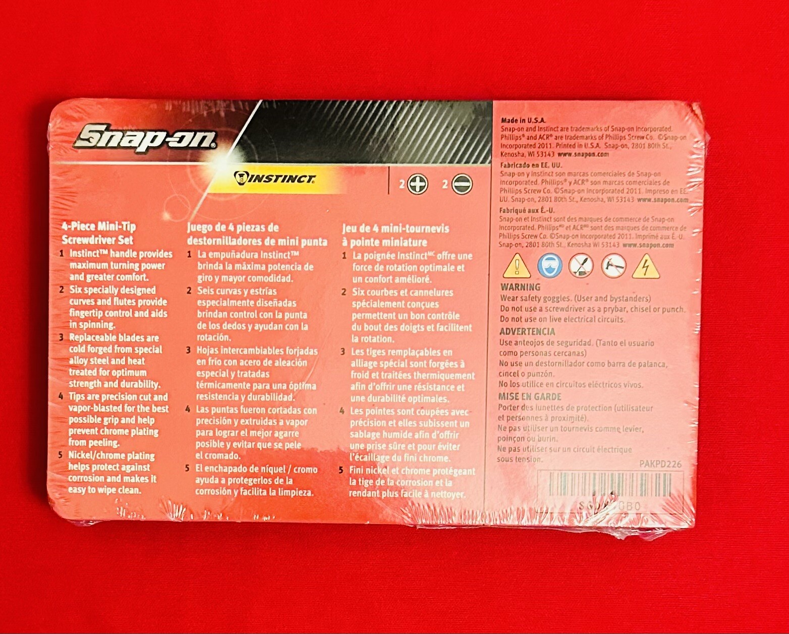 Snap On Tools Mini Screw 4 Pieces Set Orange- SGDX40B New