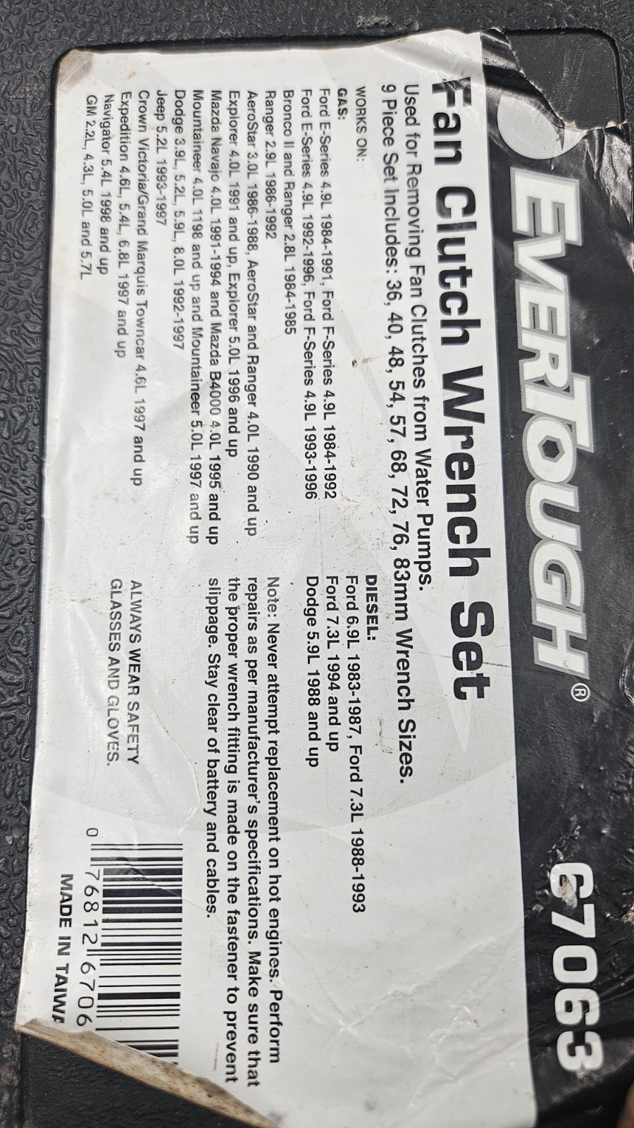 Lightly EverTough 67063 Fan Clutch Wrench 9 Piece (5 Actual Tools) Set Kit