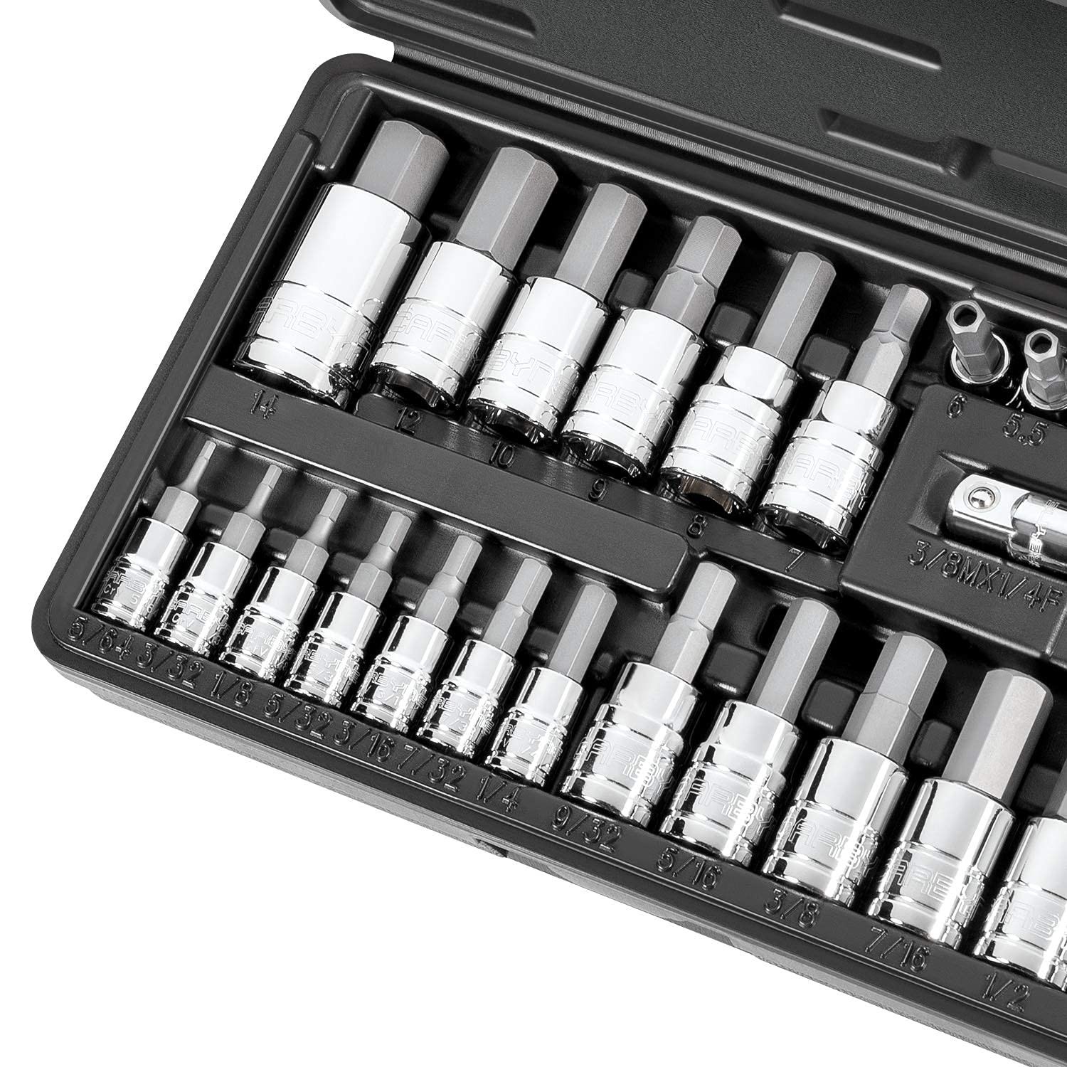 28-Piece Tamper-Proof Hex Bit Socket Set, SAE/Metric, S2 Steel, Durable Case