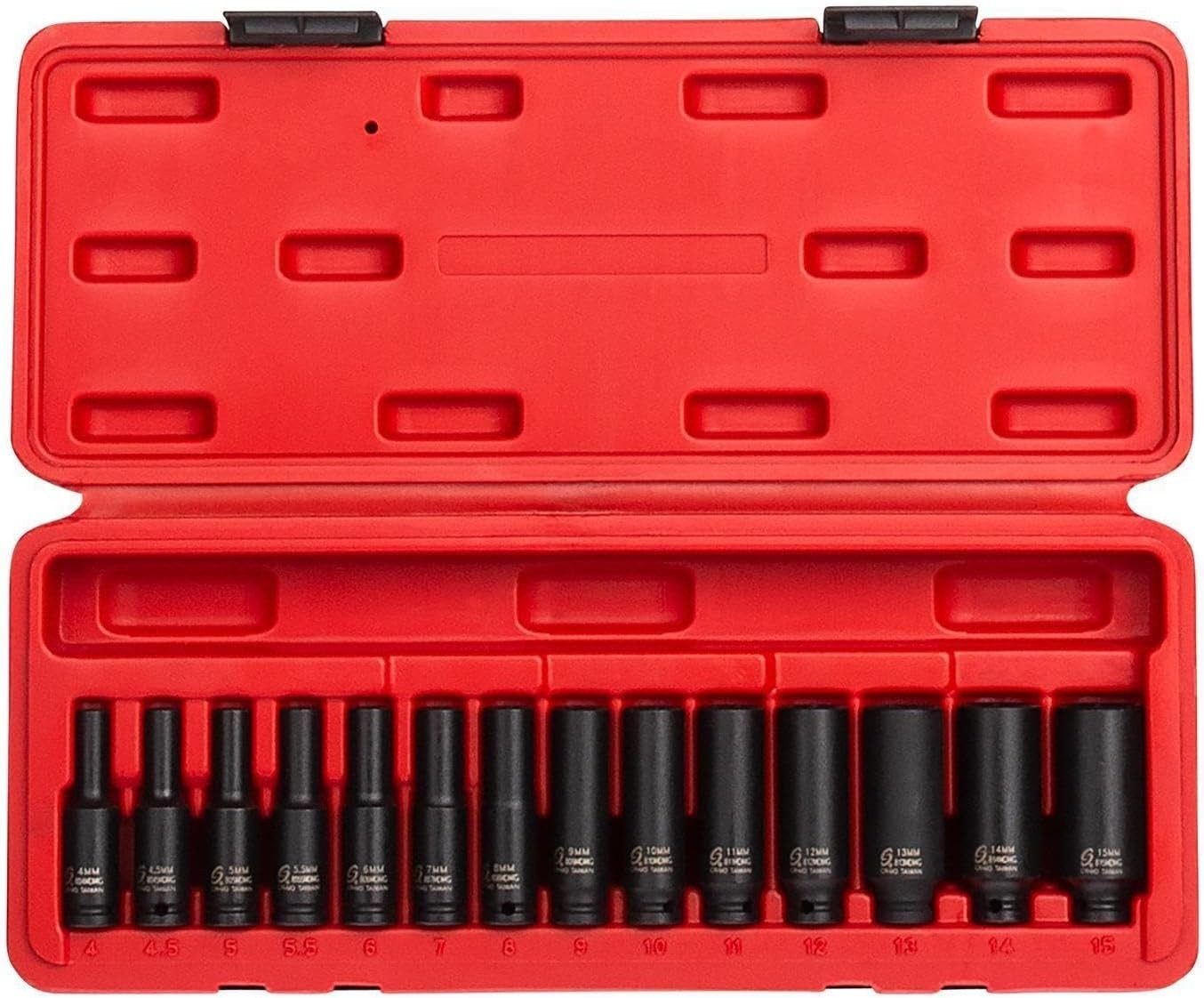 14-Piece Metric Deep Impact Socket Set 1/4″ Drive Cr-Mo Steel Magnetic