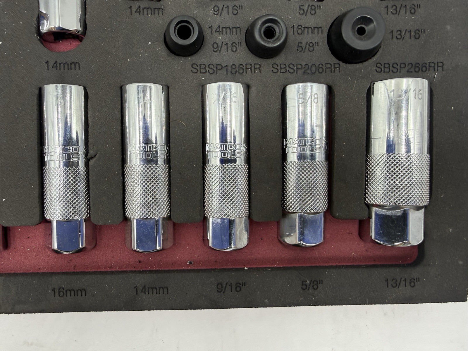 Matco SB13SP 13 Piece 3/8″ Drive 6 Point Spark Plug Socket Set W/ Foam Tray