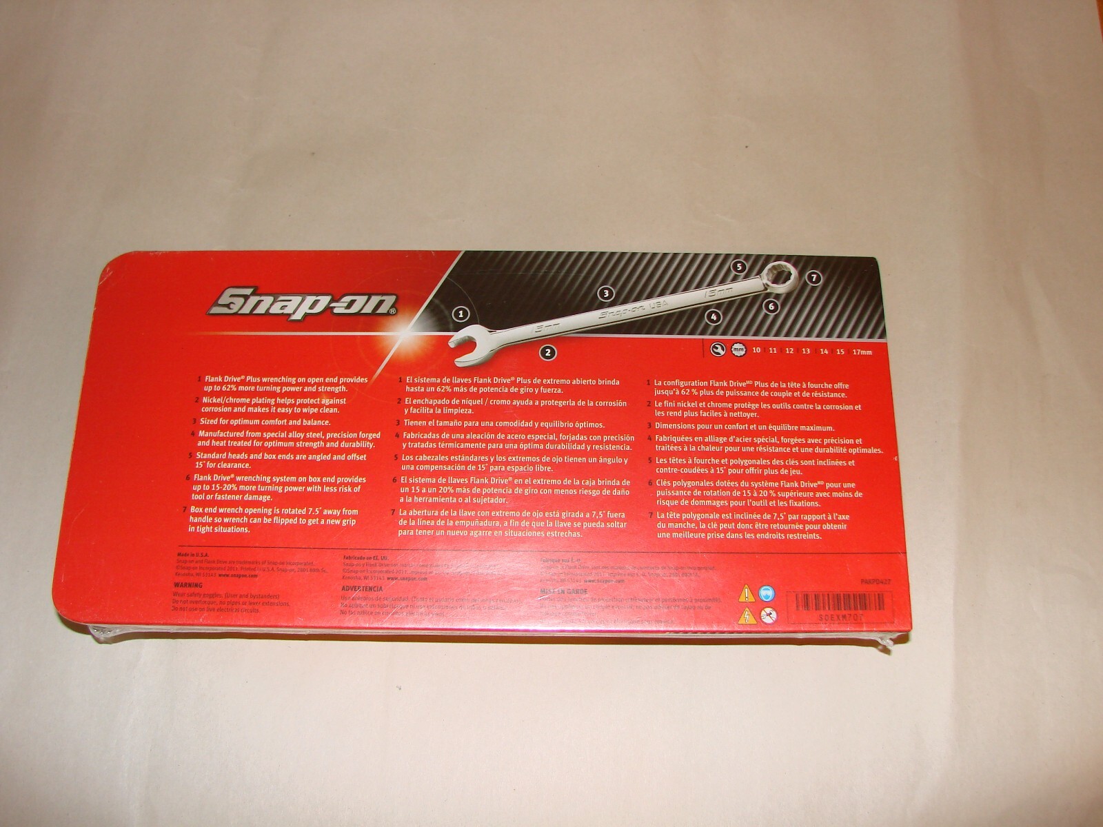 snap on 7 piece metric flank drive plus combination wrench set NEW