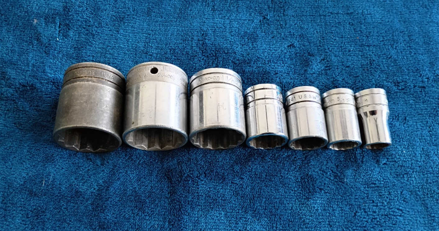 Vintage Snap-on Tools 1/2 Drive Shallow 12 Pt Socket Set of 7 1/2»-1 1/4».