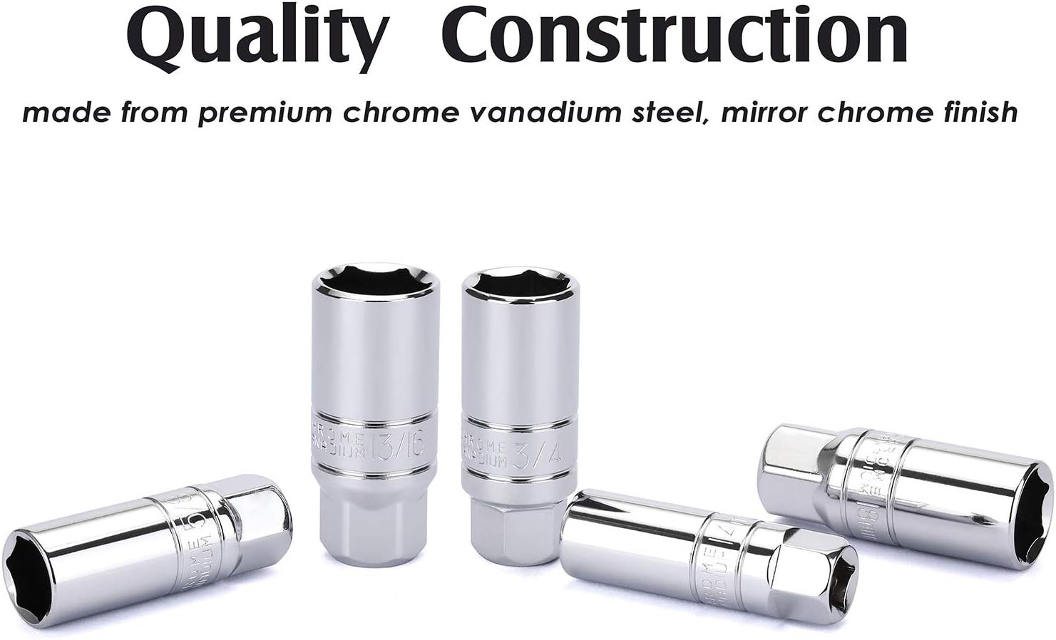3/8 Inch Drive Spark Plug Socket Set, SAE & Metric, CR-V Steel Mirror Finish