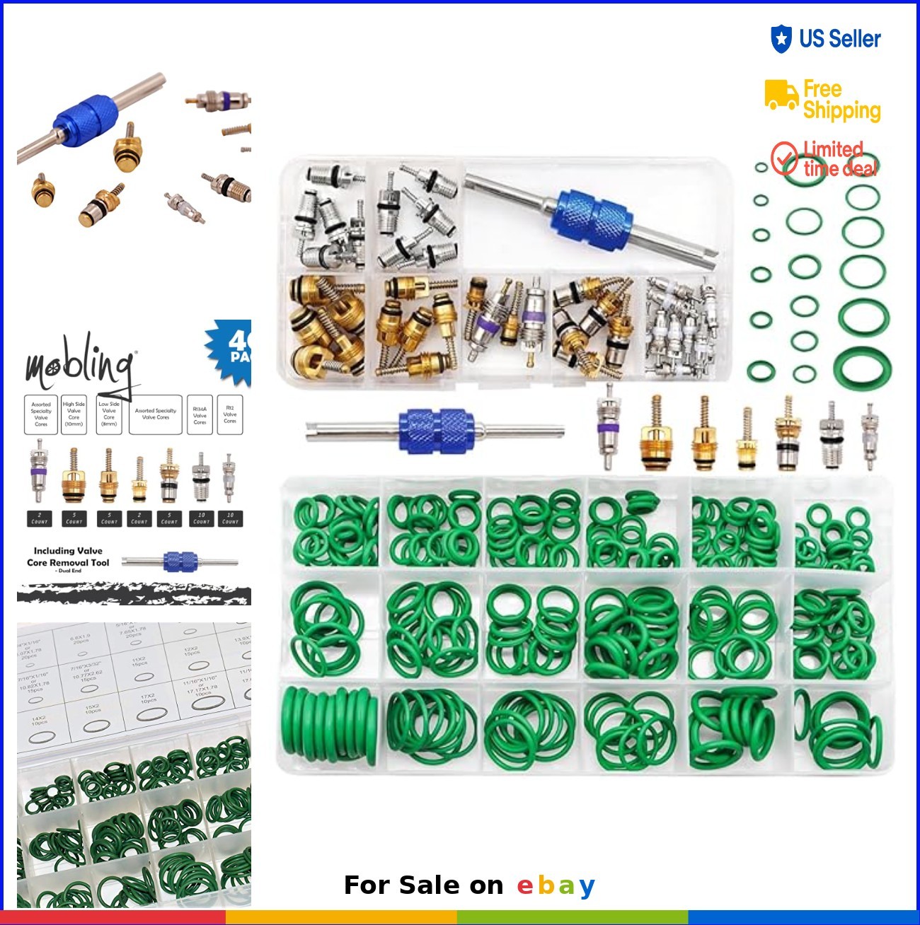 Car AC Repair Kit 270 Piece O Ring Set 40 Valve Cores Tool R12 R134a Tire