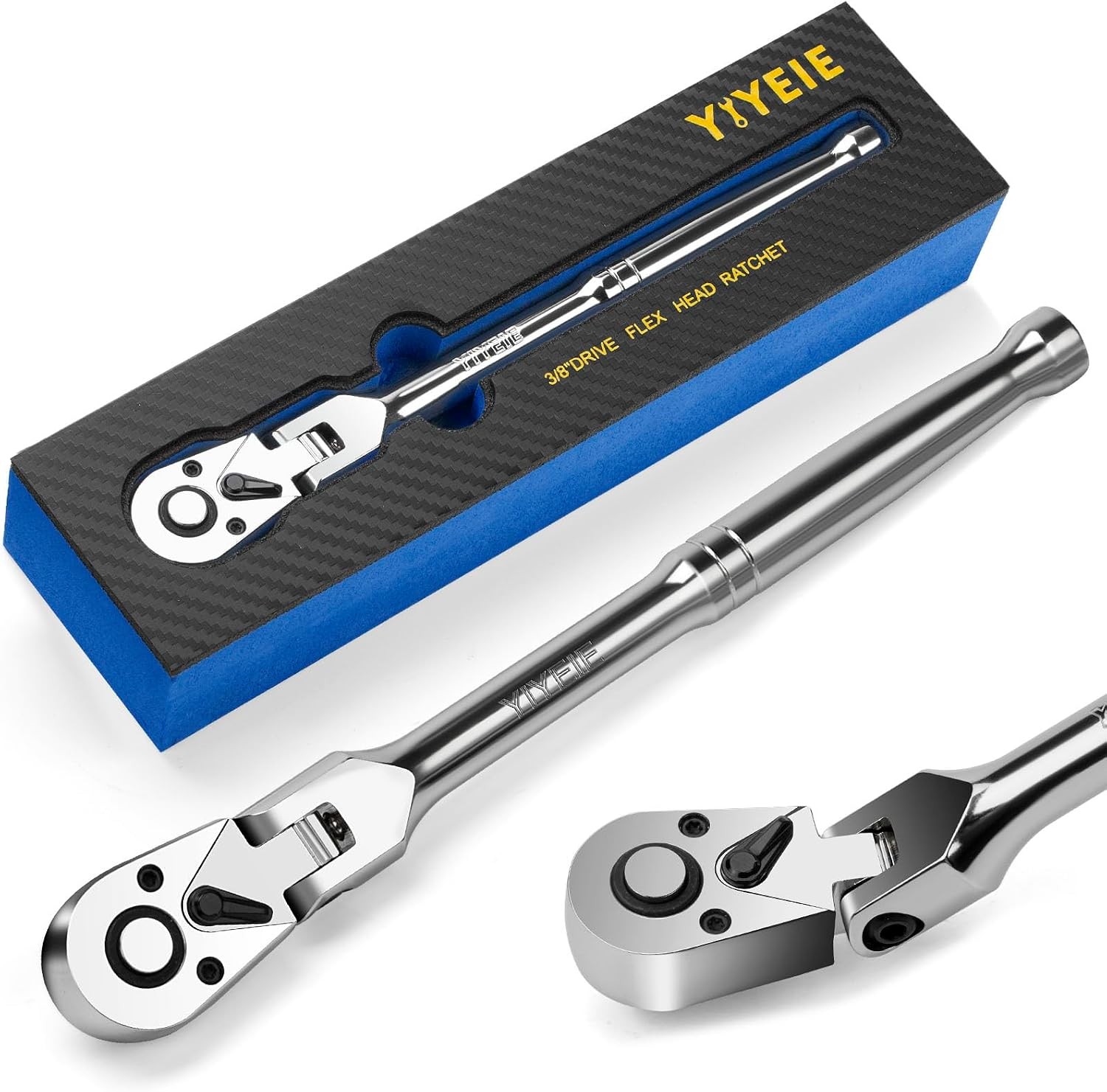 3/8″ Drive Flex Head Ratchet, 72 Tooth Swivel Head Ratchet, Quick-Release, CR…