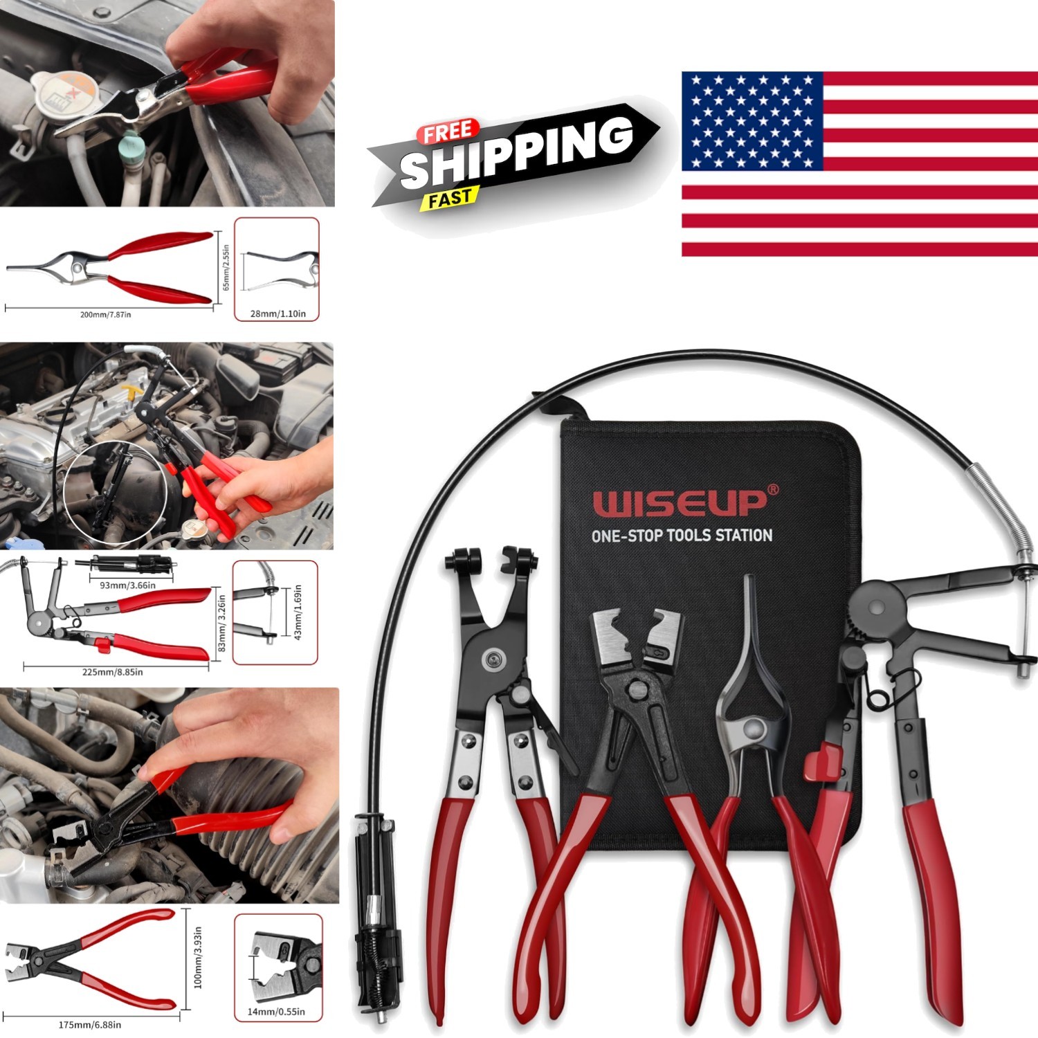 Automotive Hose Clamp Pliers Set with Carbon Steel Construction and Rubber Grip