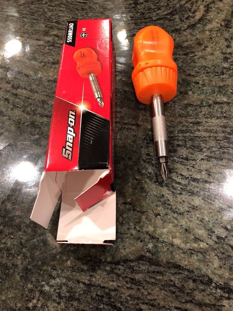Snap On ssdmr1ao ratcheting stubby hard handle screwdriver with 1 bit orange