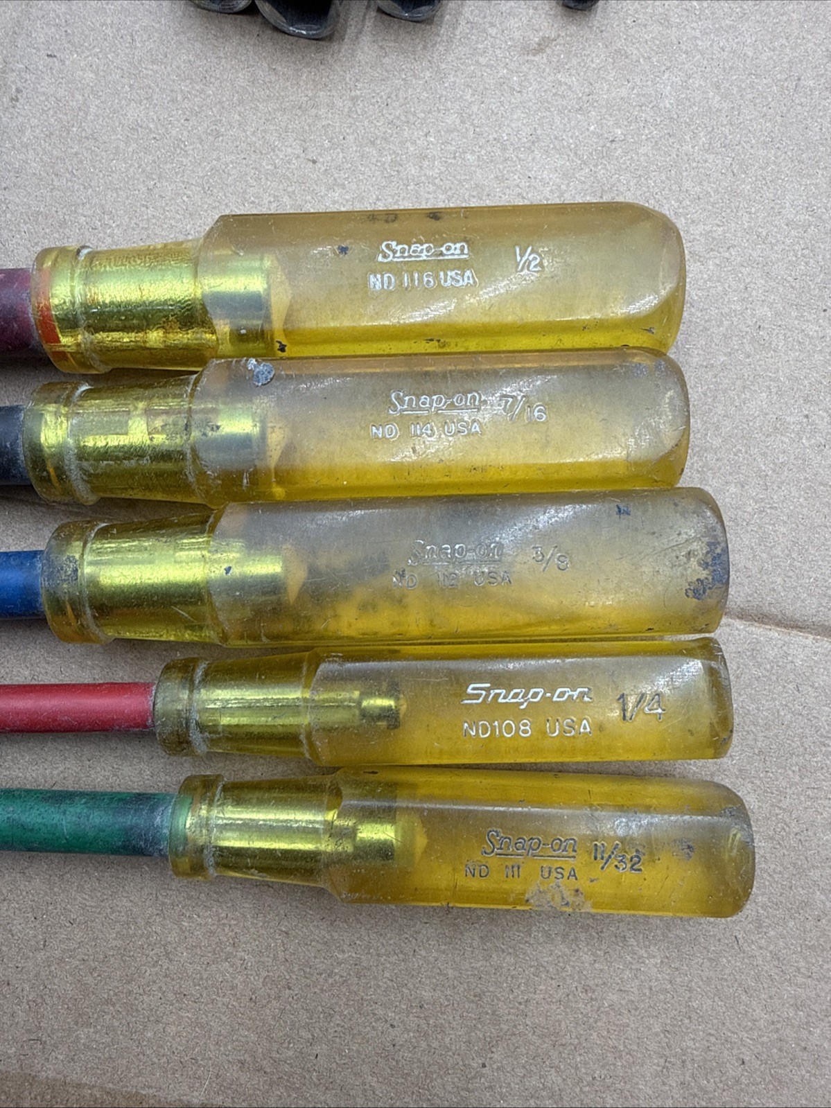 Vintage Snap-on Nut Driver Set 6 Piece ND-108, 111, 112, 114, 116, 130a, 120a