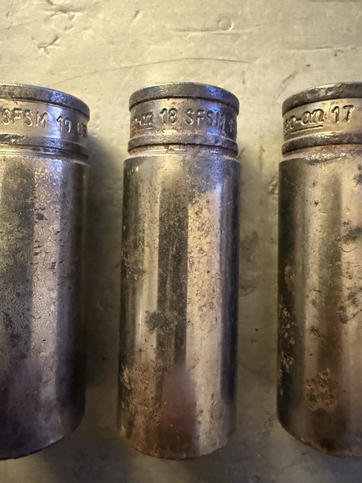 Vintage Snap-on Tools USA Lot of 6 3/8″ Drive Metric 6 Point Sockets 13 17 18 19