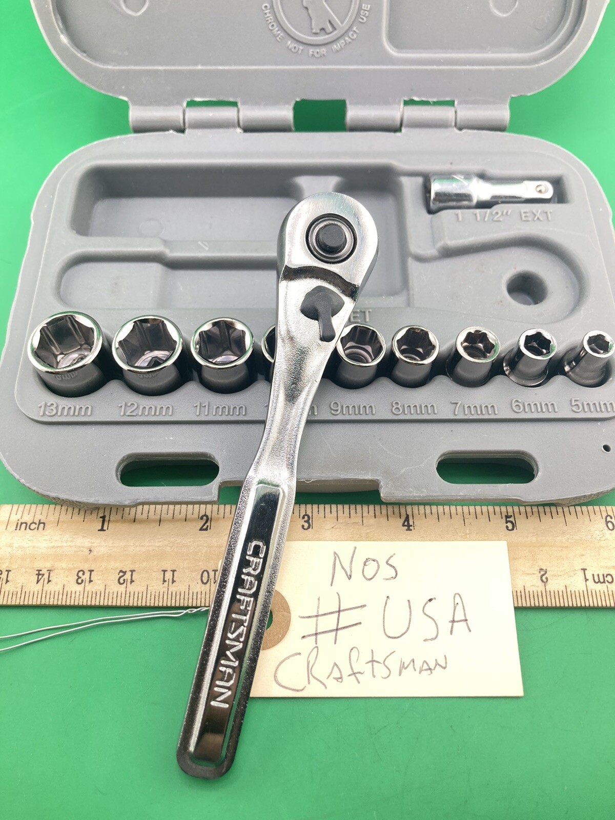 Craftsman USA NEW 11Pc. 1/4” Metric 5mm-13mm 6Pt. Socket Ratchet Set 34861 (NOS)