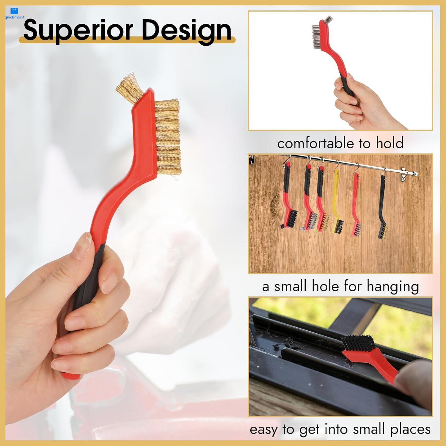 6 Pieces Wire Brushes Set, Small Metal Brass/Stainless L, Red+3 Mixed Color