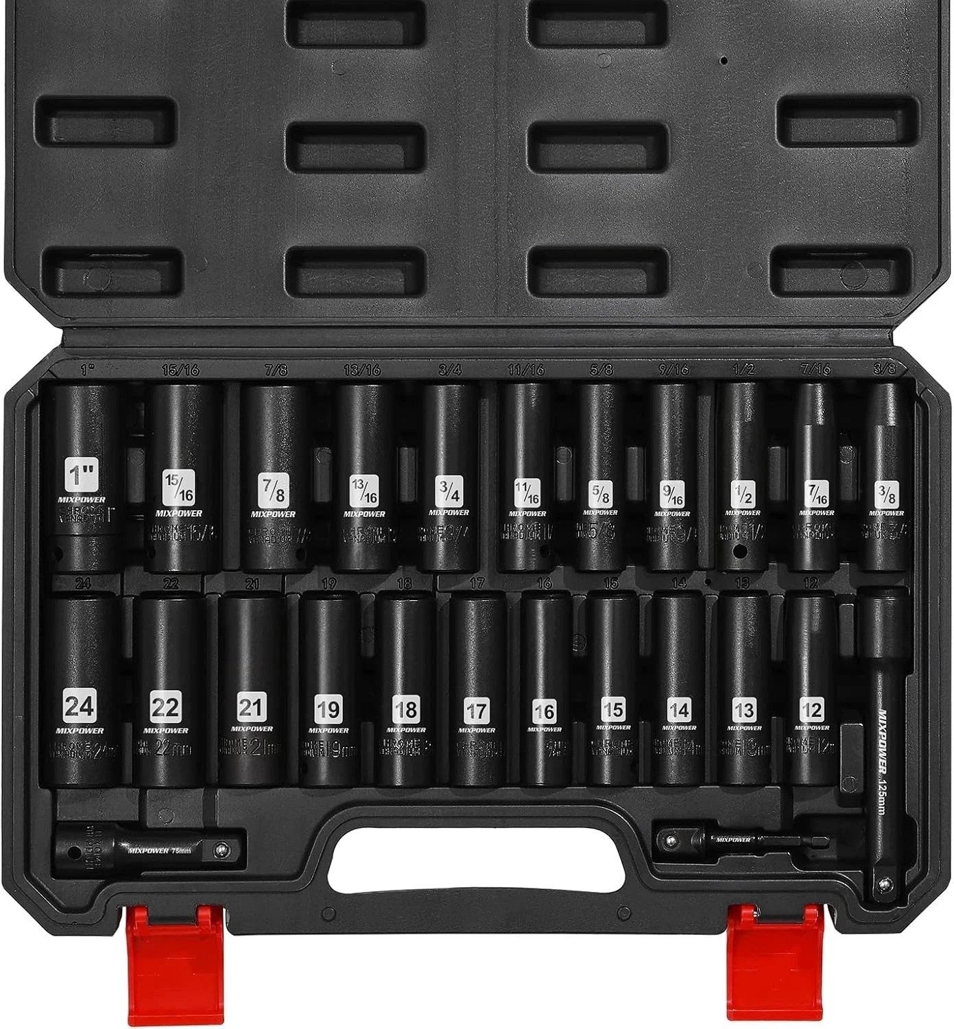 Comprehensive 25-Piece Deep Impact Socket Set with Extension Bars and Adapter