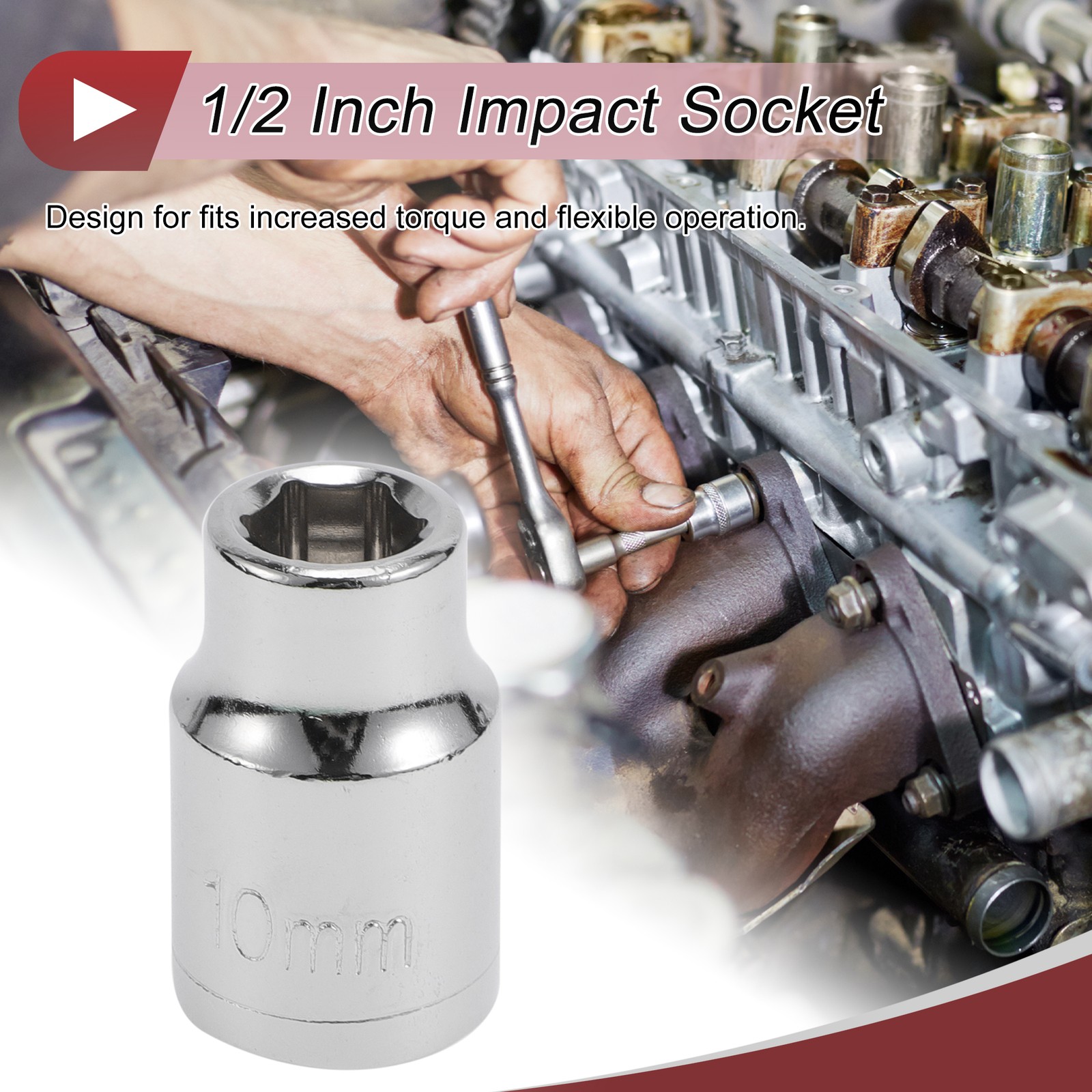 Universal 1/2 Inch Drive Impact Socket 10mm 6 Point Carbon Steel 1 Pcs 38mm