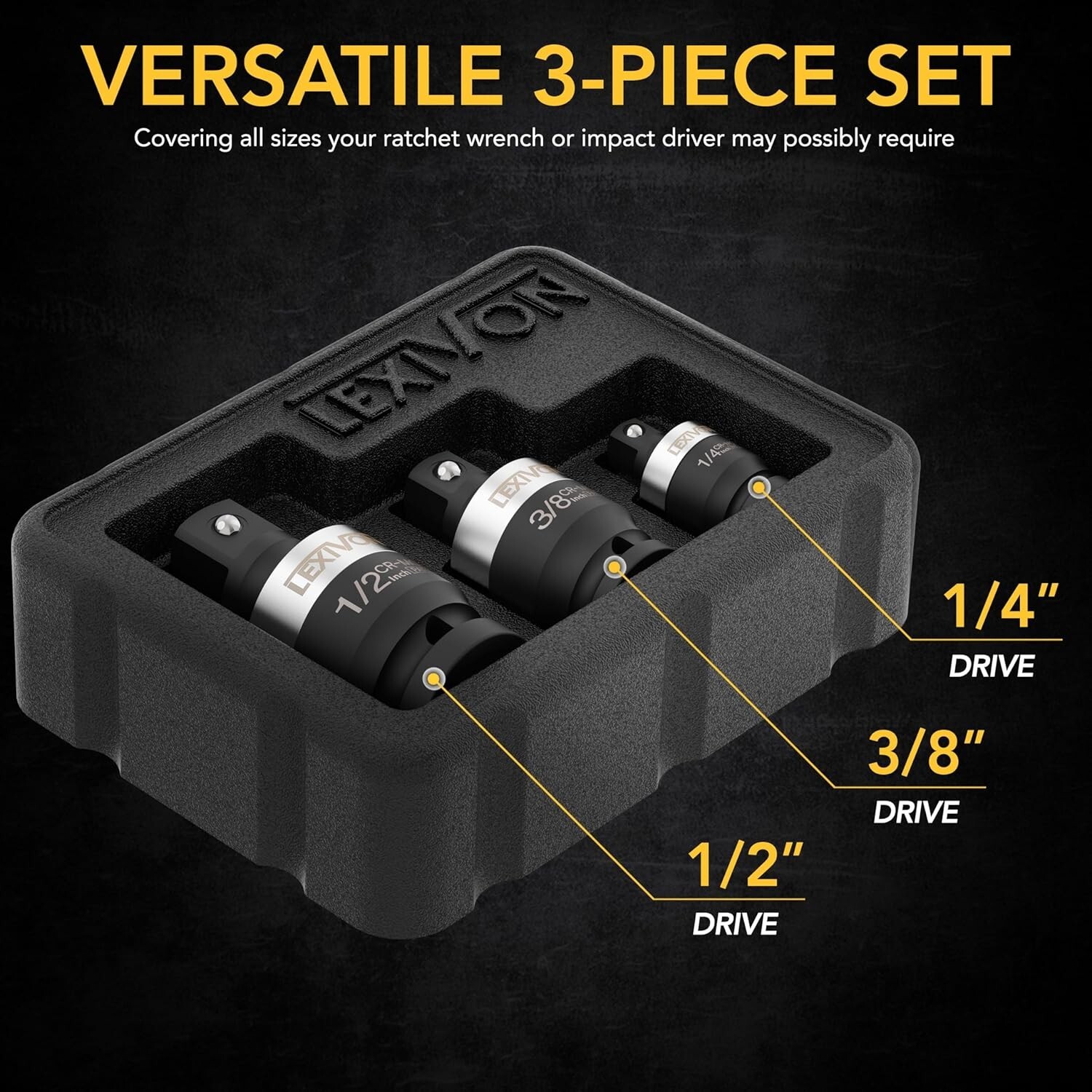 Lexivon Impact Universal Joint 3 PIECE Slim Design Adapter Set FREESHIP LX-113-S