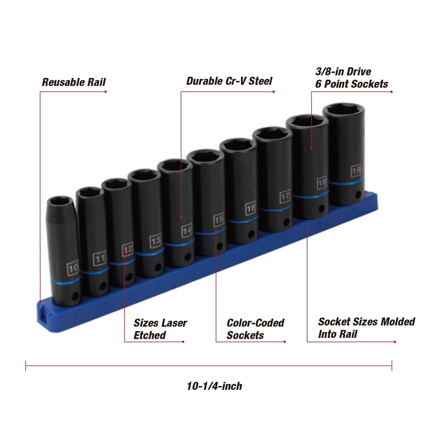 Hyper Tough 11Pc 3/8 Drive Deep Metric Socket Set Free Shipping