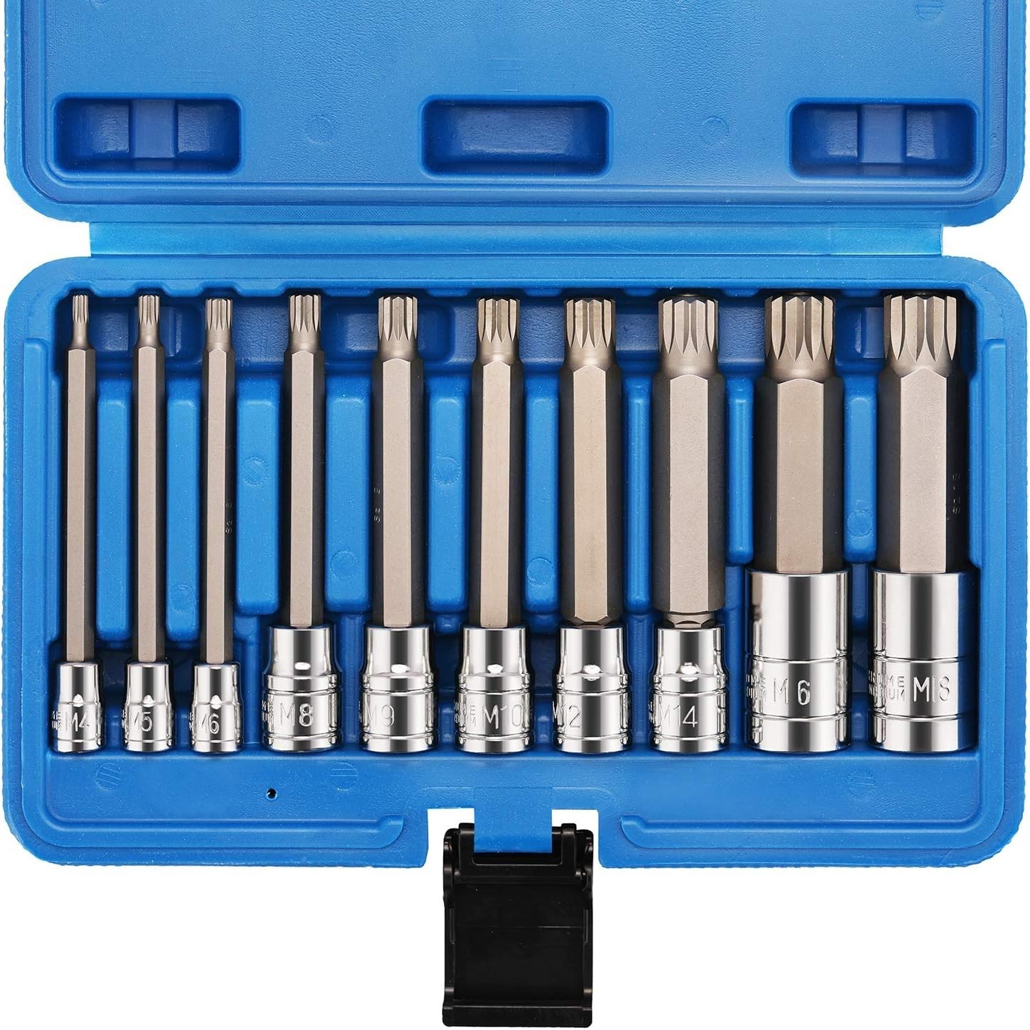 10PC XZN Triple Square 12 Point Spline Bit Socket Set Tamper Proof Extra Long MM