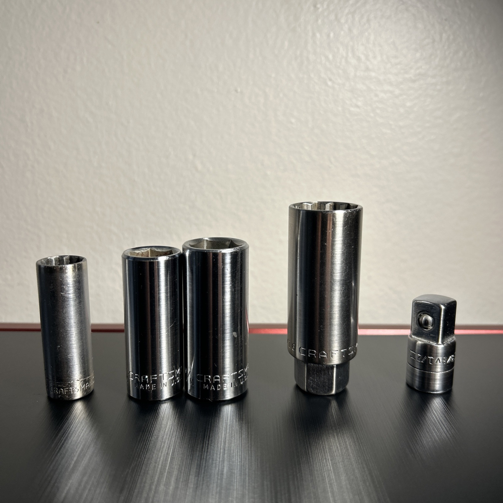 Craftsman 3/8-1/2 Socket Adapter & 4 Deep 1/2 Sockets =v=, 15mm, 17mm, 13/16=v=