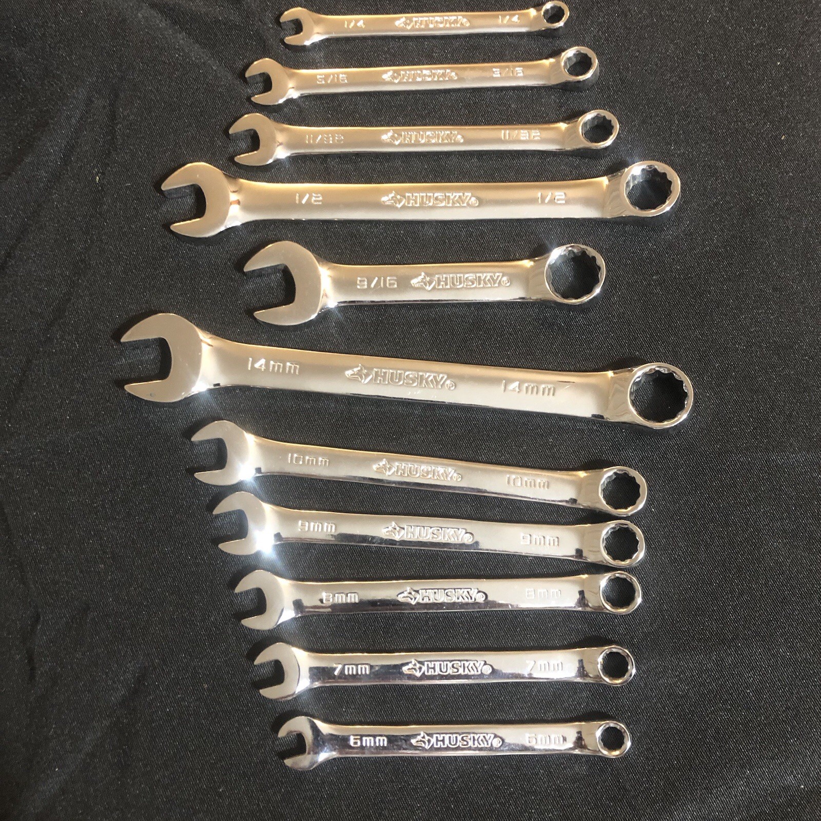 HUSKY BOX END COMBINATION WRENCH SET 14,10,9,8,7,6MM-9/16,1/2,11/32,5/16,1/4”