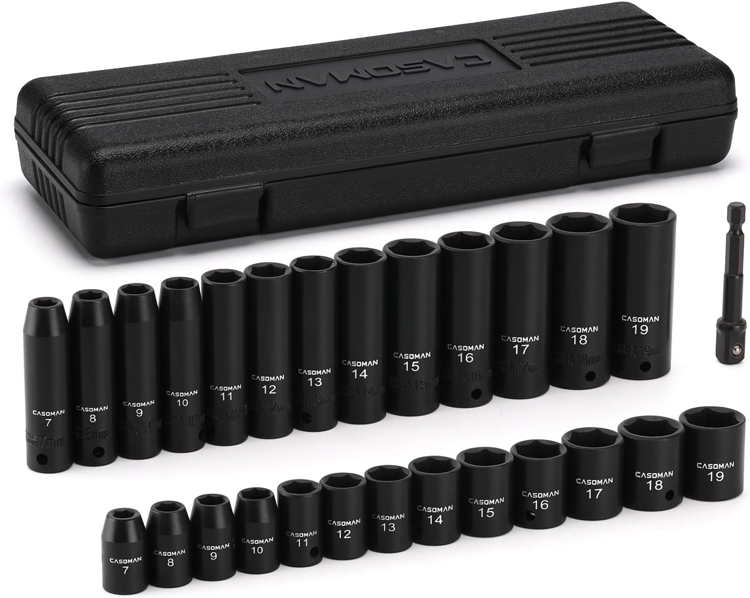 27 PCS 3/8″ Drive Impact Socket Set Deep&Shallow Metric 7mm-19mm 6 Point CR-V