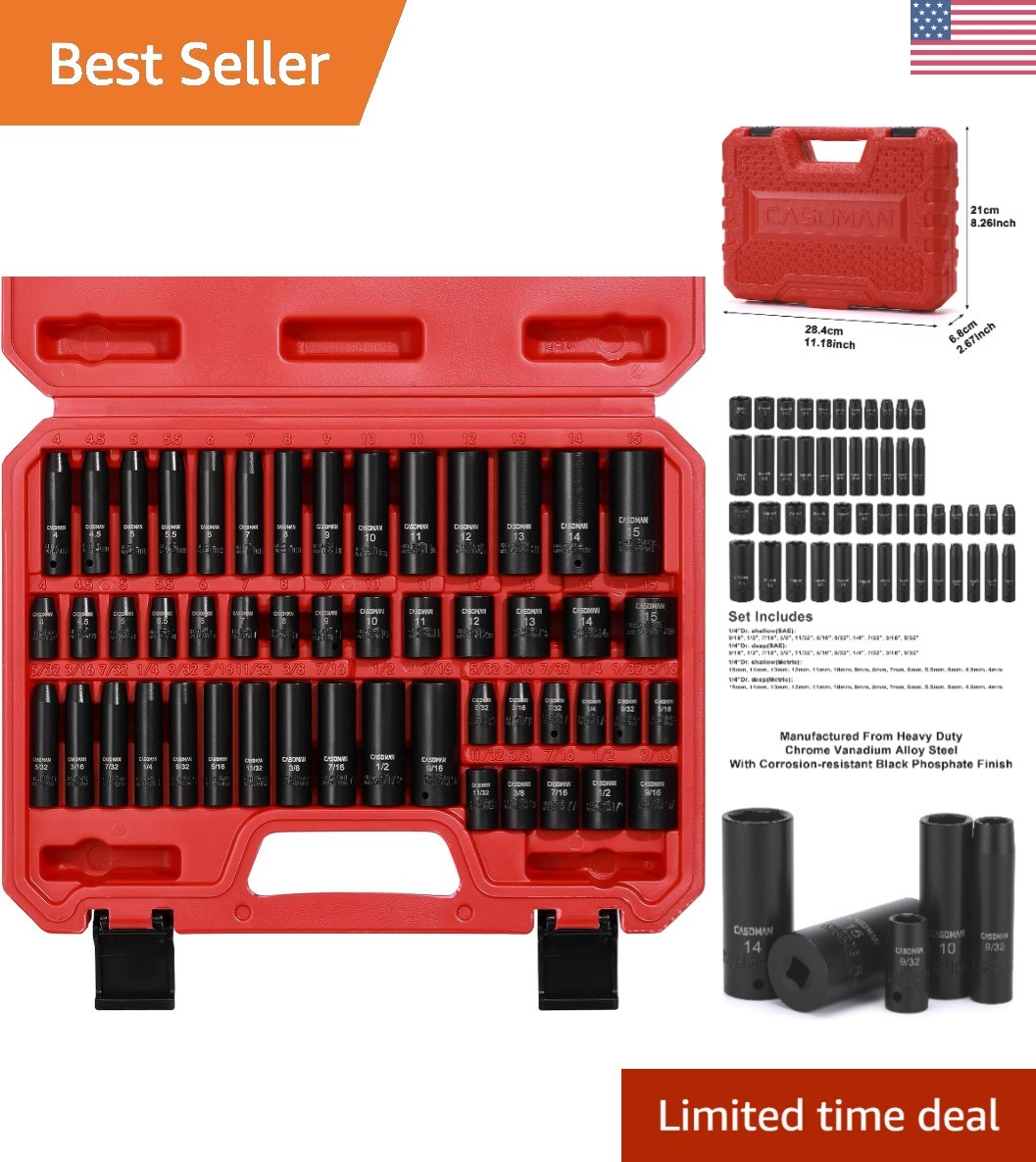 Durable 1/4″ Drive Impact Socket Set, 50-Piece – Corrosion-Resistant, SAE/Metric