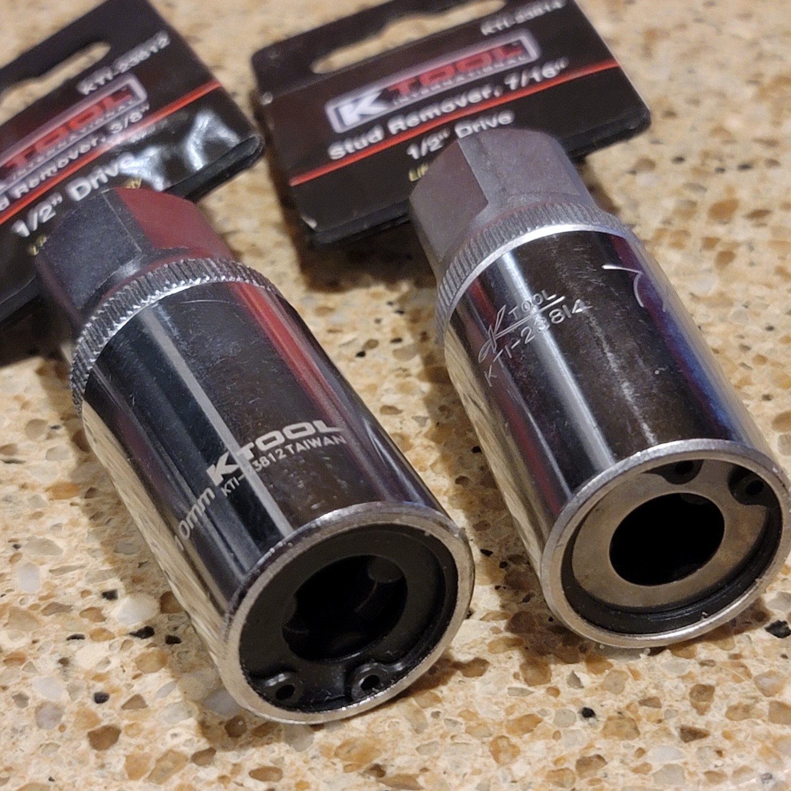 K TOOL STUD REMOVER SAE SOCKET SET 1/2″ DRIVE – 1/4, 5/16, 3/8, 7/16 NOS VTG KTI
