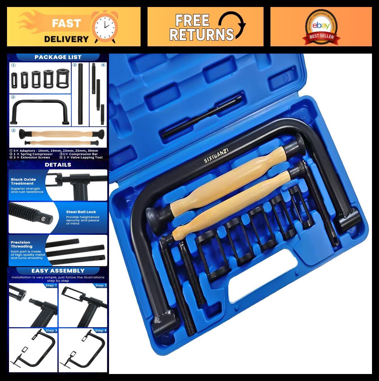 12pcs Valve Spring Compressor & Lapping Tool Set for Car, Motorcycle, ATV, Engin
