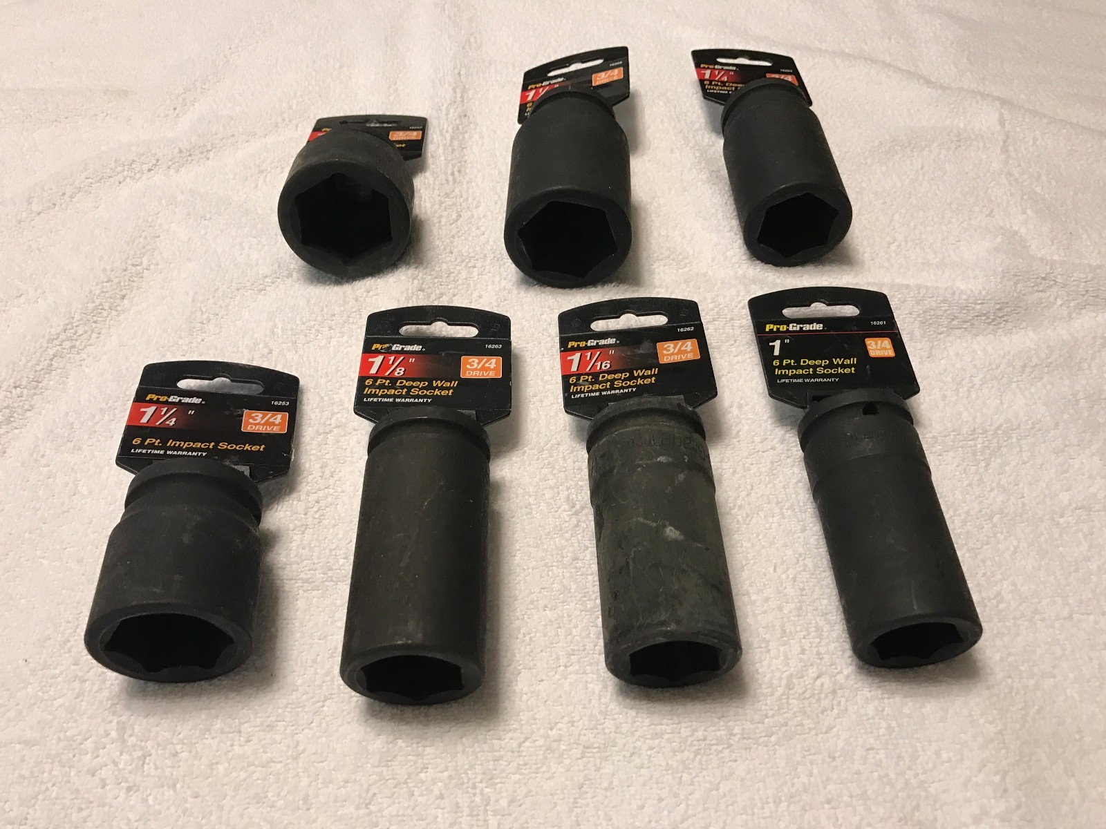 Pro-grade 3/4 drive impact sockets 1 1/2,1 1/4,1 1/8,1 1/16, 1 deep & short well