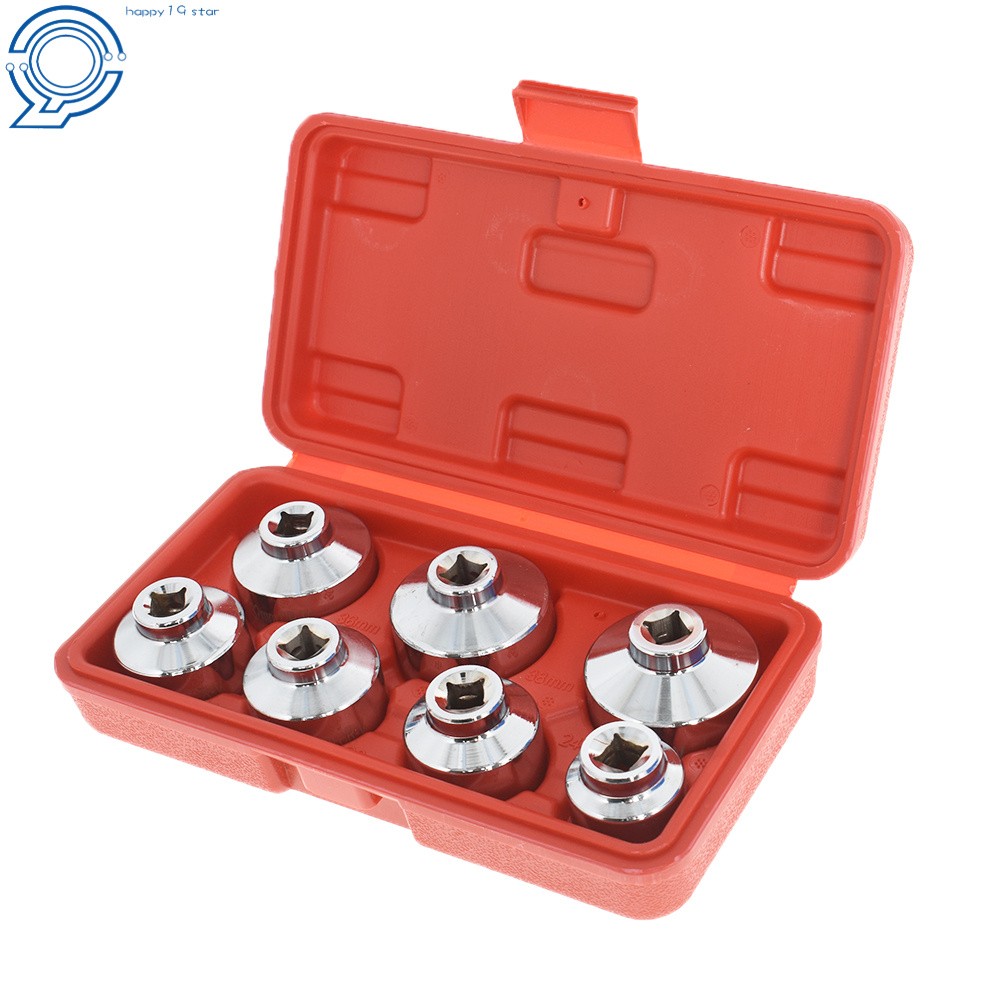 7Pcs Socket Set Tool Kit w/ Box Paper Cartridge Housing Oil Filter Cap Wrench