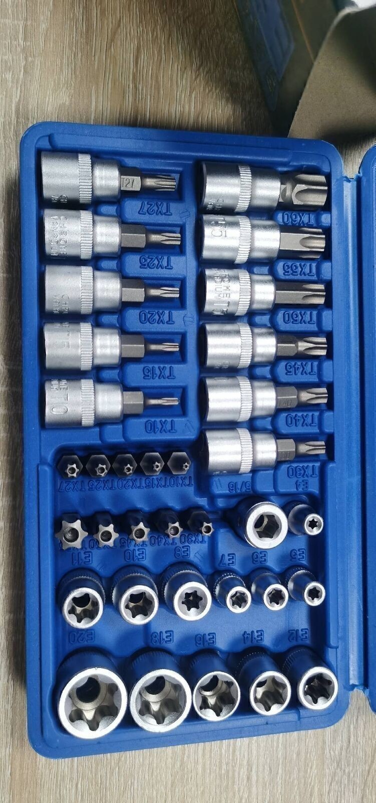 NEW 34pcs Torx Star Sockets & Bit Set Male Female E-torx Security Bits 3/8 Drive