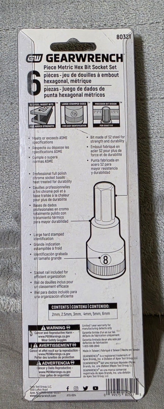 Gearwrench 6 Piece Metric Hex Bit Socket Set 1/4″ Drive 80321