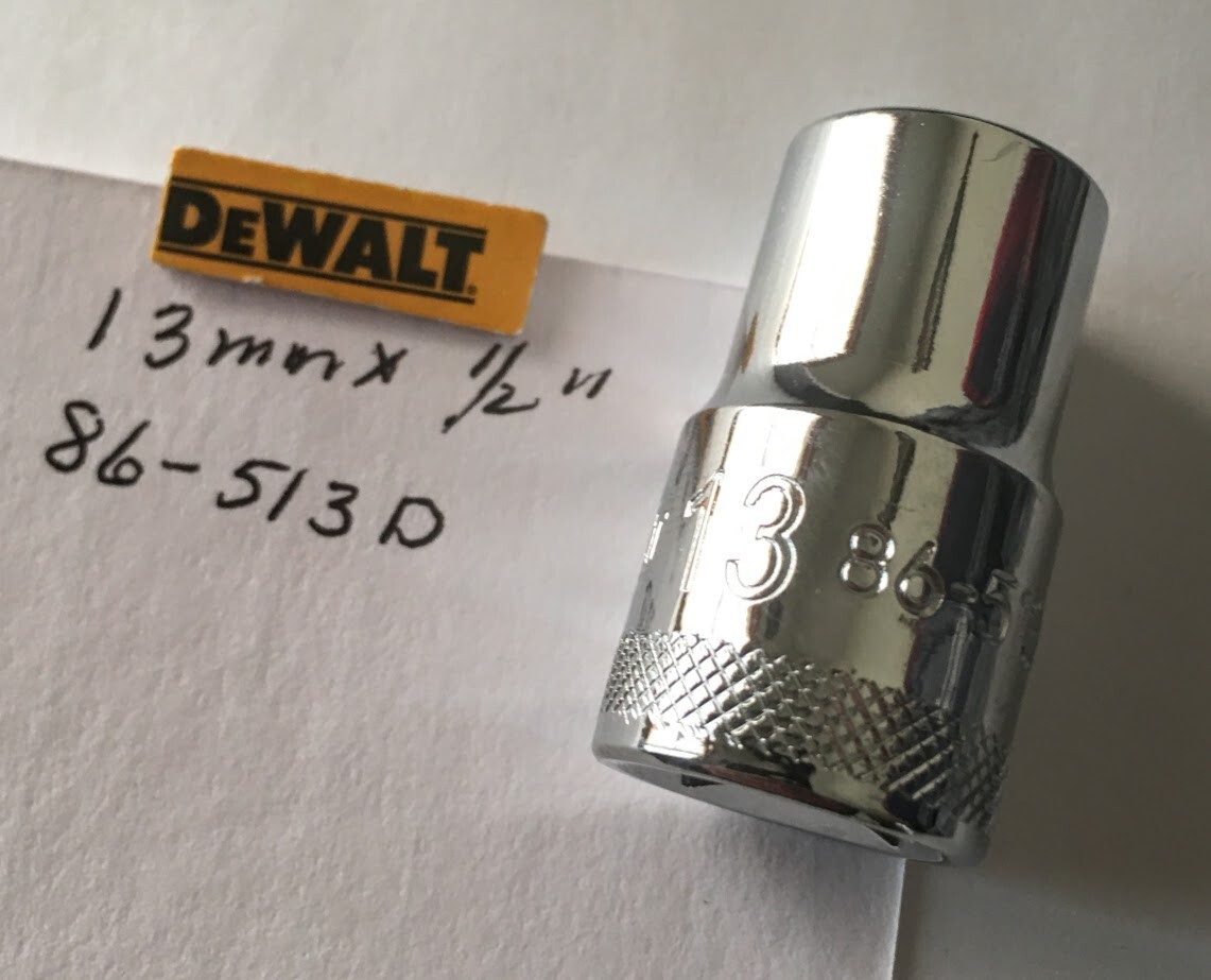 DeWalt 13 mm x 1/2″ Dr Shallow Polished Chrome Socket 86-513D 6Pt Free Shipping