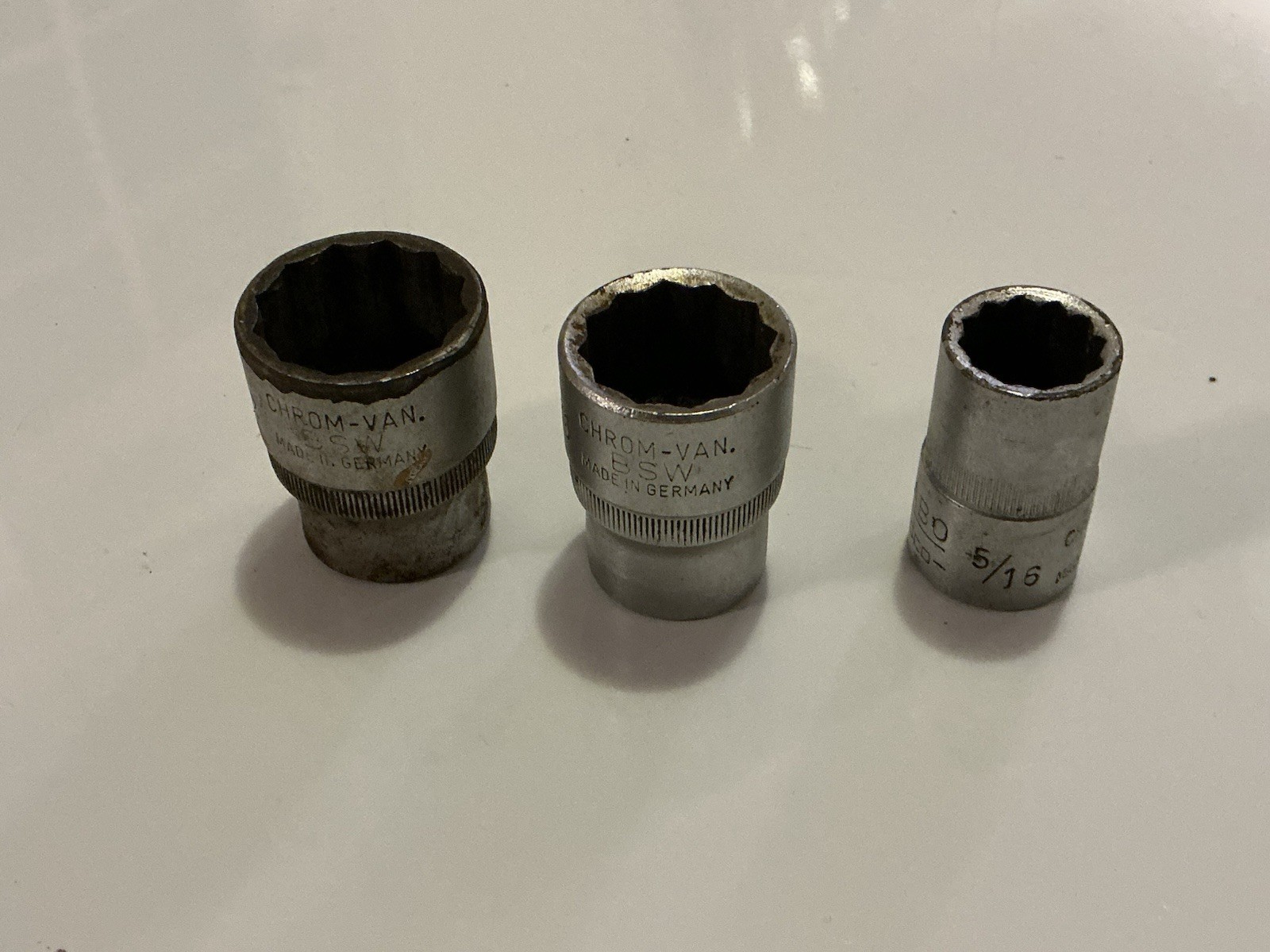 Vintage Rheidco Metabo 5/16 , 7/16 & 1/2 BSW sockets made in Germany tools