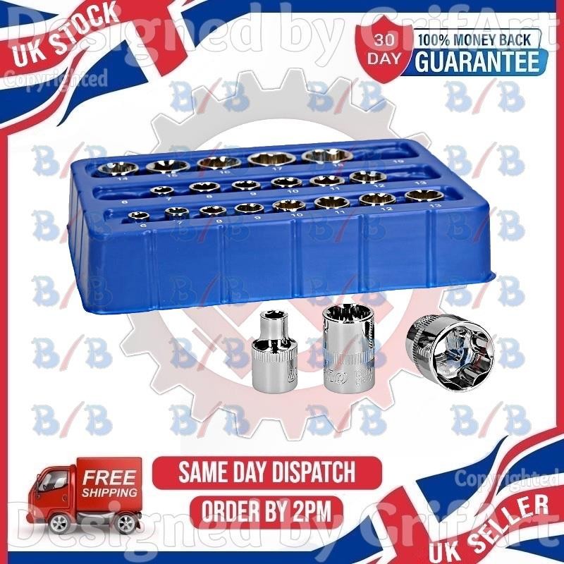 US PRO 22PC SUPER LOCK SHALLOW SOCKET SET 6 SIDED SINGLE HEX 1/4″ 3/8″ DRIVE