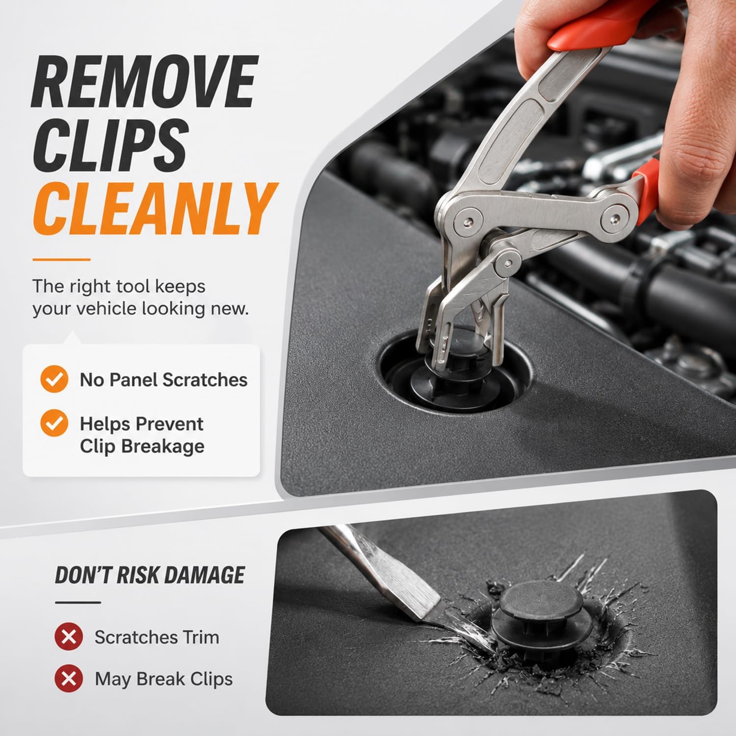 Car Clip Pliers,Clip Removal Pliers Kit,100PCS Clips + 4PCS Red/Orange/Silver