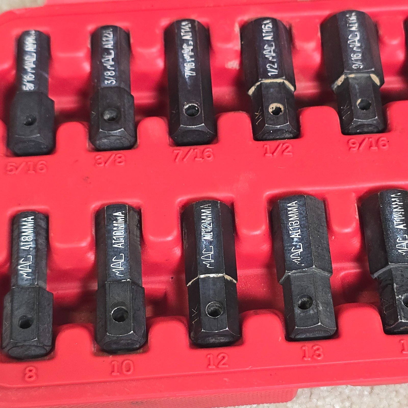 Mac Tools 16pc Hex Bit Driver Set Metric SAE SVA15B Case 8mm-19mm