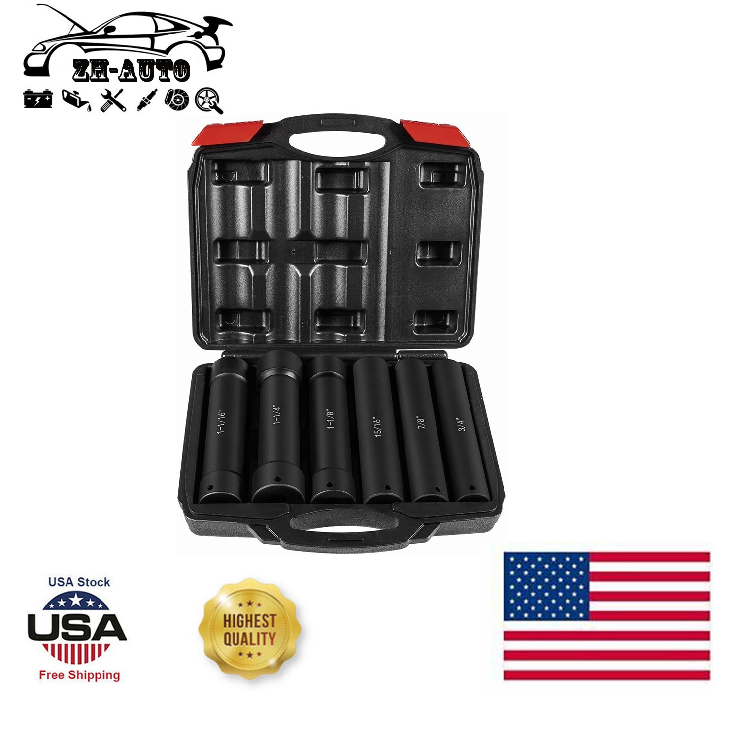 1/2 Inch Drive Heavy Duty Extended Length Extra-Deep Length Impact Socket Set